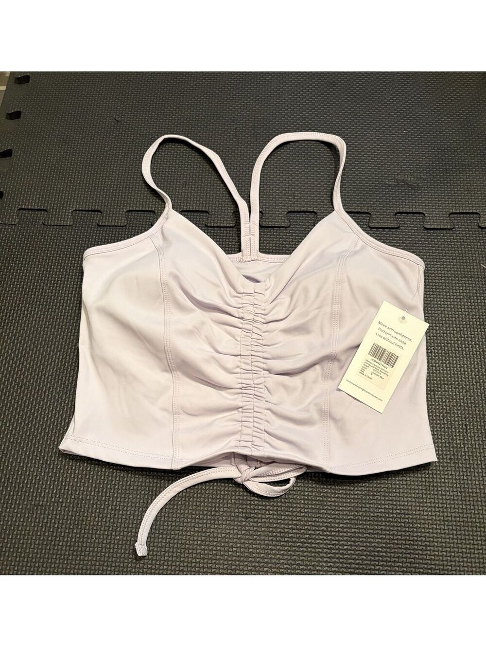 Leapstride Ruched Drawstring Bra Crop Top Lavender Blue M NWT